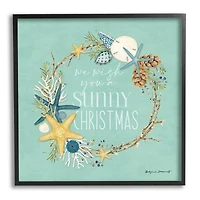 Stupell Industries Wish You A Sunny Christmas Wreath Framed Giclee Art