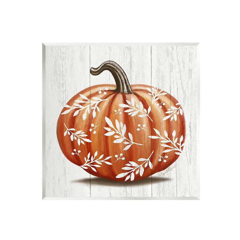 Stupell Industries Orange Fall Botanical Pumpkin Wall Plaque Art