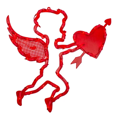 17" Lighted Red Cupid with Heart Window Silhouette Decoration