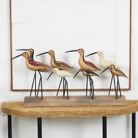 37" Brown Wood Bird Sculpture with Red Accents and Log Base