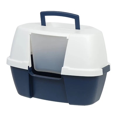 IRIS® 17.8qt. White & Blue Cat Litter Box with Hooded Lid