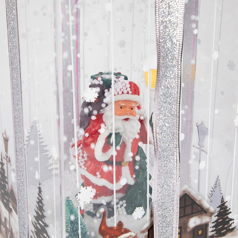 Lighted and Musical Santa Snowing Gift Box with Ribbon Christmas Decoration - 12"