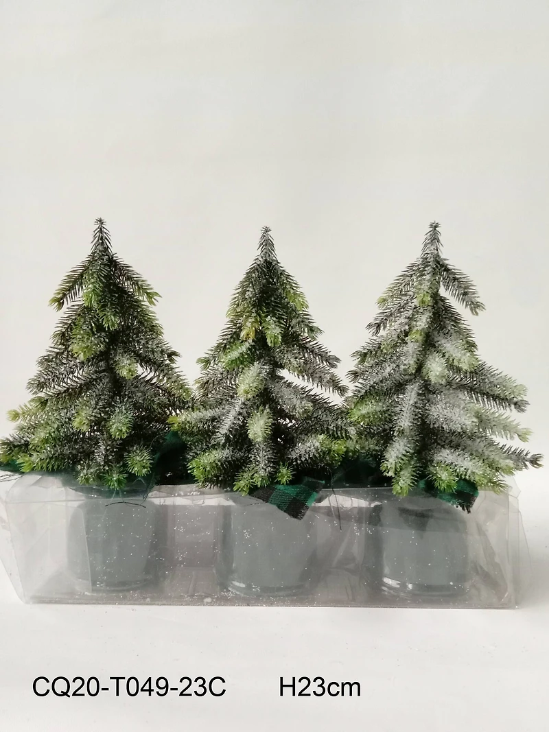 9" Unlit Iced Downswept Pine Artificial Christmas Tree Set