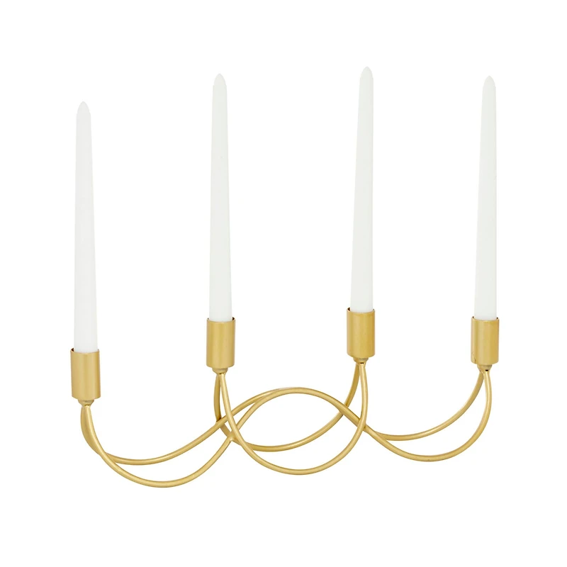 CosmoLiving by Cosmopolitan Gold Metal Contemporary Candelabra, 5" x 15" x 3"