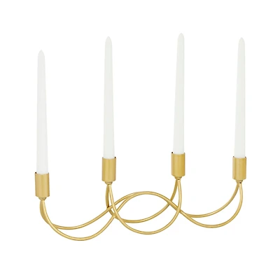 CosmoLiving by Cosmopolitan Gold Metal Contemporary Candelabra, 5" x 15" x 3"