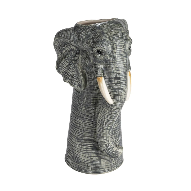 Hello Honey® 11" Gray & White Hand-Painted Decorative Stoneware Elephant Vase