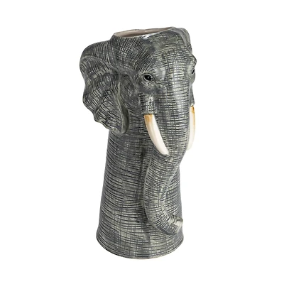 Hello Honey® 11" Gray & White Hand-Painted Decorative Stoneware Elephant Vase