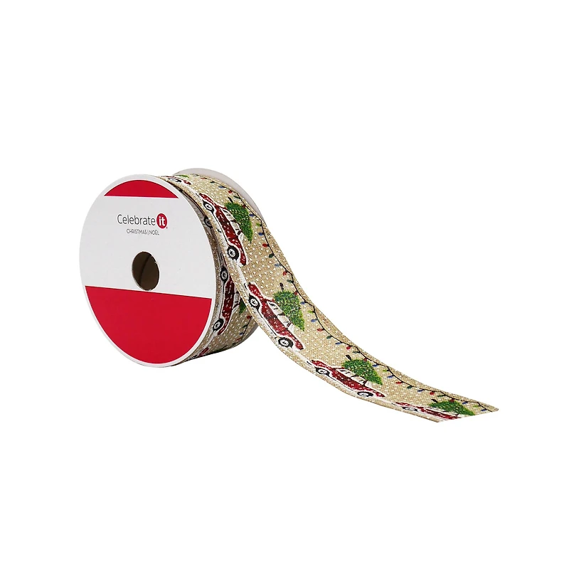 1.5" x 30ft. Christmas Tree Car Wired Faux Linen Ribbon by Celebrate It®