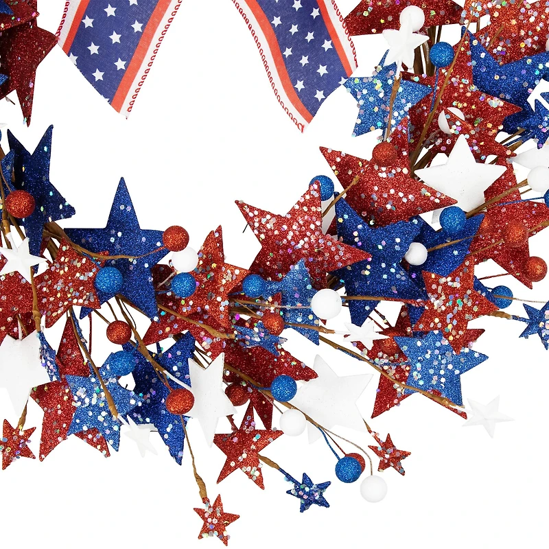 24" Stars & Stripes Glittered Patriotic Artificial Twig Wreath