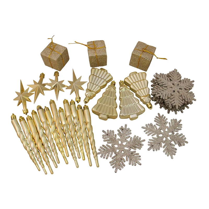 125ct. Champagne Gold Shatterproof 4-Finish Christmas Ornaments