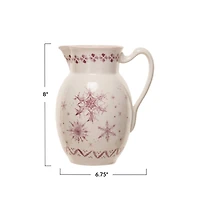 Hello Honey® 2qt. Pink & Cream Snowflake Stoneware Pitcher