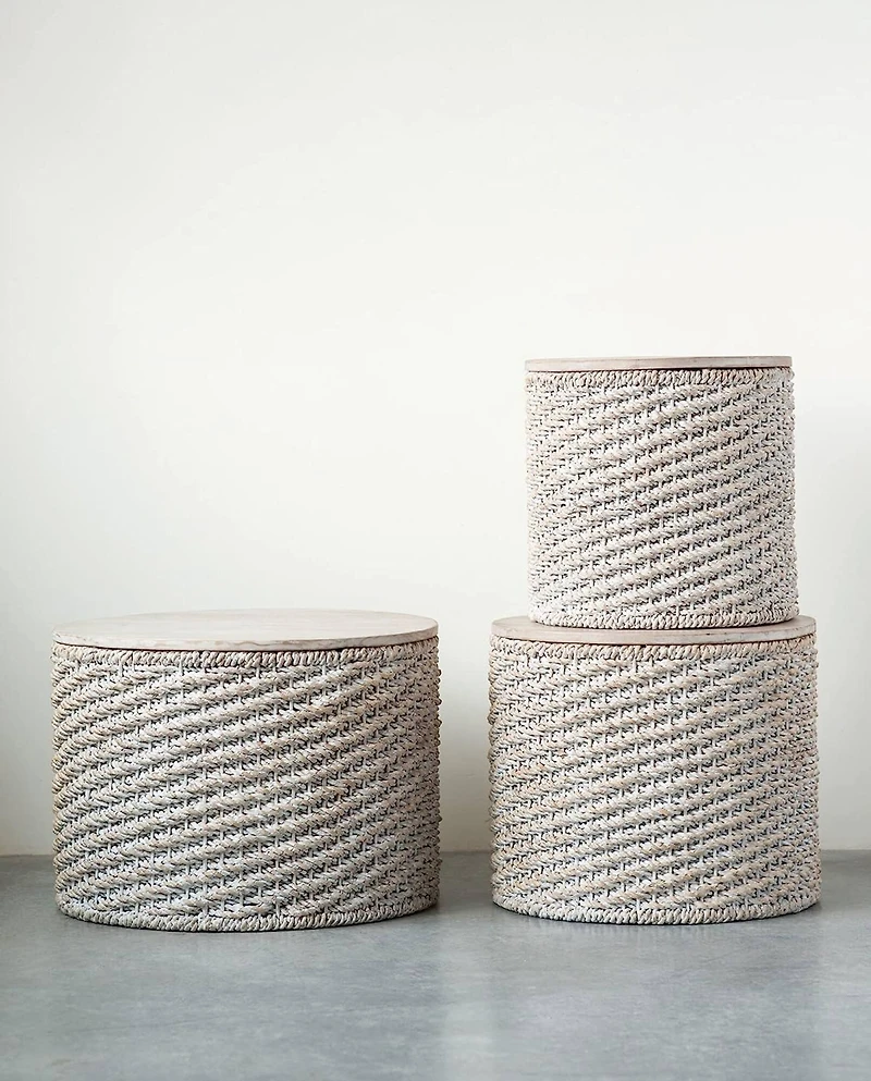 Hello Honey® Whitewashed Woven Water Hyacinth Tables Set