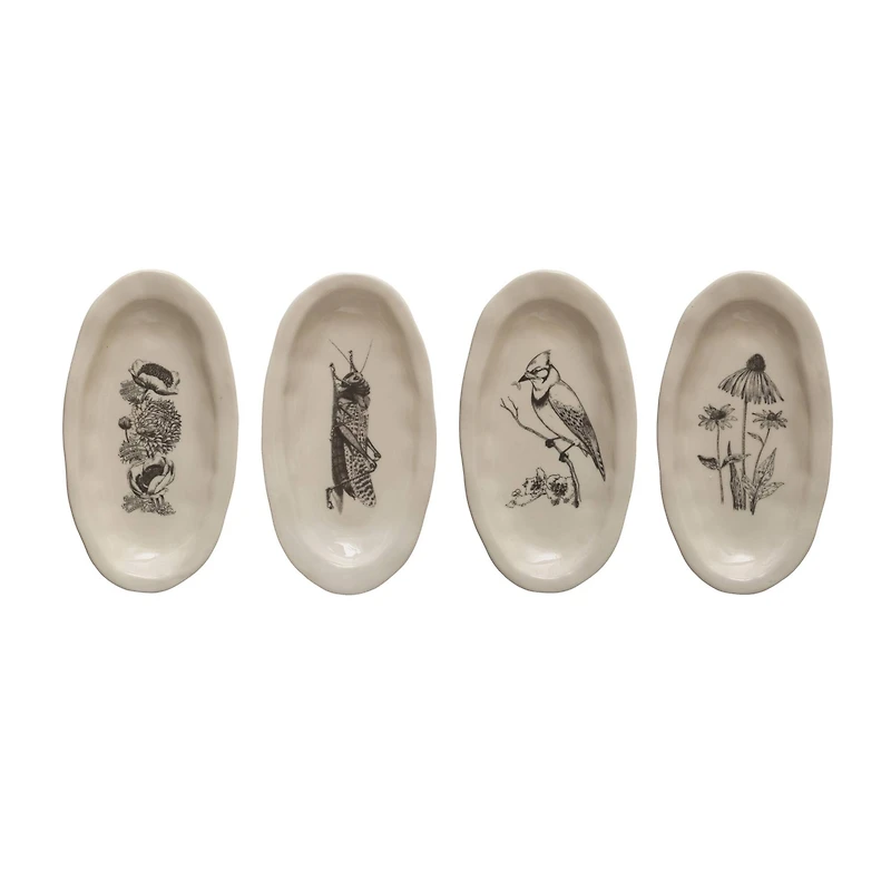 Hello Honey® 5.5" Nature Print Organic Shape Stoneware Plate Set