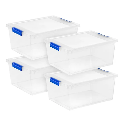 IRIS® 12qt. Clear Deep Storage Boxes with Lids & Blue Latches, 4ct.