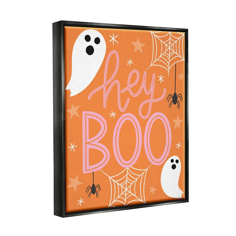 Stupell Industries Hey Boo Orange Halloween Ghosts Framed Floater Canvas Wall Art