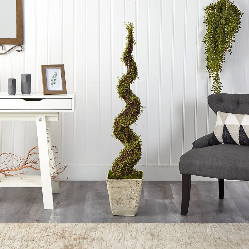 53" UV Resistant Mohlenbechia Spiral Tree in Country White Planter