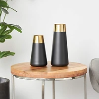 Black Stainless Steel Vase with Gold Rims Set