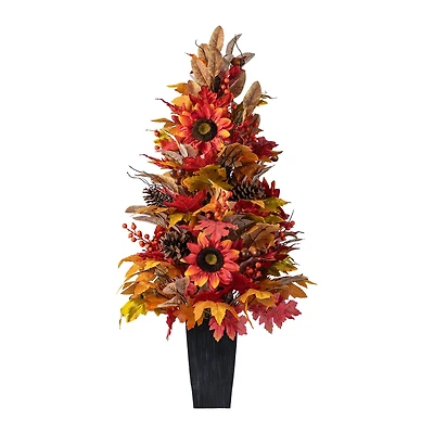 Glitzhome® 36" Fall Sunflower, Pinecone and Berry Porch Tree