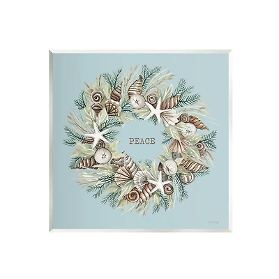 Stupell Industries Coastal Holiday Peace Wreath Wall Art