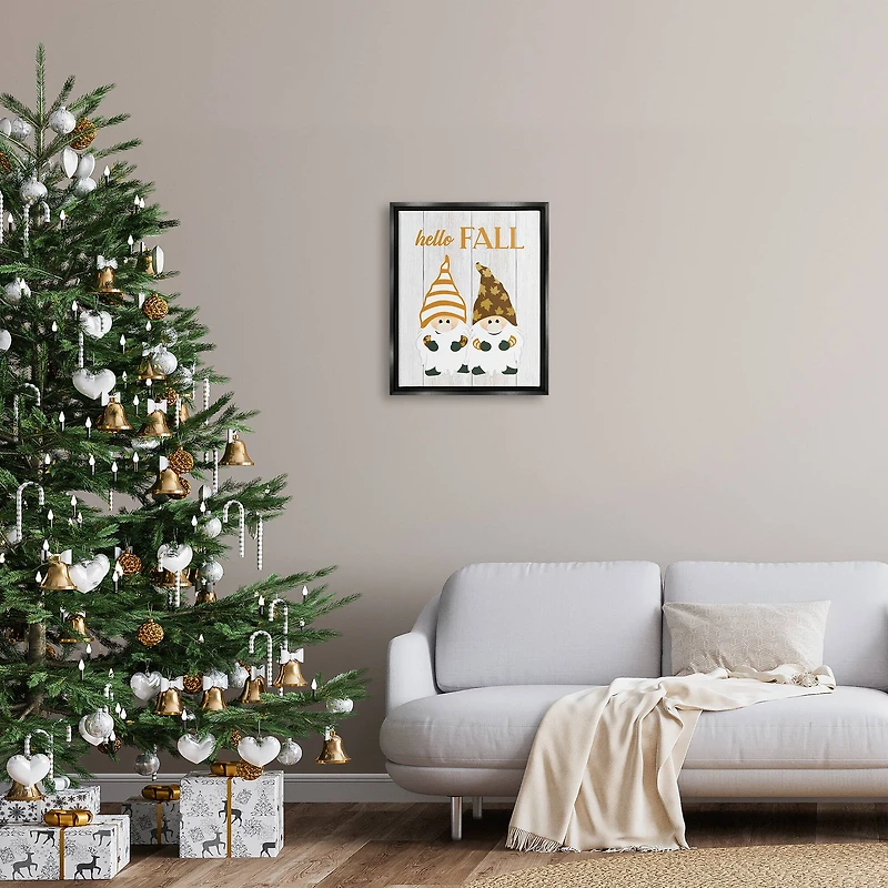 Stupell Industries Hello Fall Whimsical Gnomes Framed Floater Canvas Wall Art