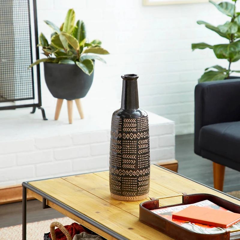 Black Porcelain Eclectic Vase, 18" x 6" x 6"