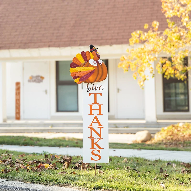 Glitzhome® 36" Thanksgiving Metal Turkey "Give Thanks" Yard Stake