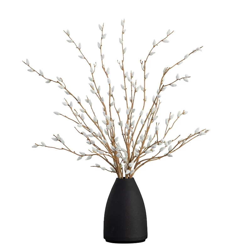 2ft. Pussy Willow Arrangement in Modern Metal Black Vase