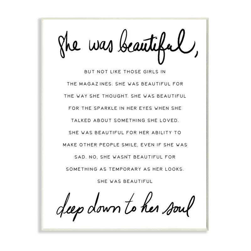 Stupell Industries She Was Beautiful Quote Inspirational Feminine Phrase Wood Wall Plaque