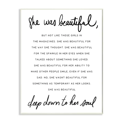 Stupell Industries She Was Beautiful Quote Inspirational Feminine Phrase Wood Wall Plaque