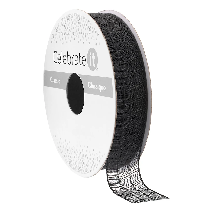 5/8" x 5yd. Black Plaid Organza Ribbon by Celebrate It™