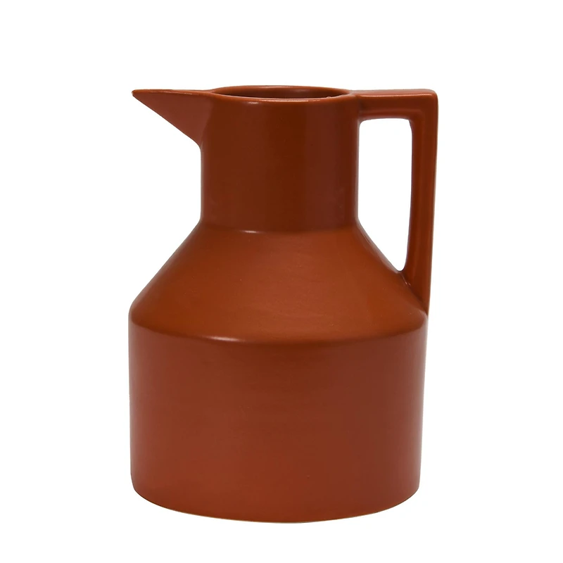 6" Orange Stoneware Watering Pitcher Vase with Handle