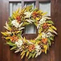 28" White & Orange Hydrangea Artificial Fall Harvest Twig Wreath