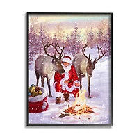 Stupell Industries Santa & Reindeer Bonfire Scene Framed Giclee Art