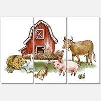 Designart - Farm House With Goose Chicken Cow Pig and Haystack