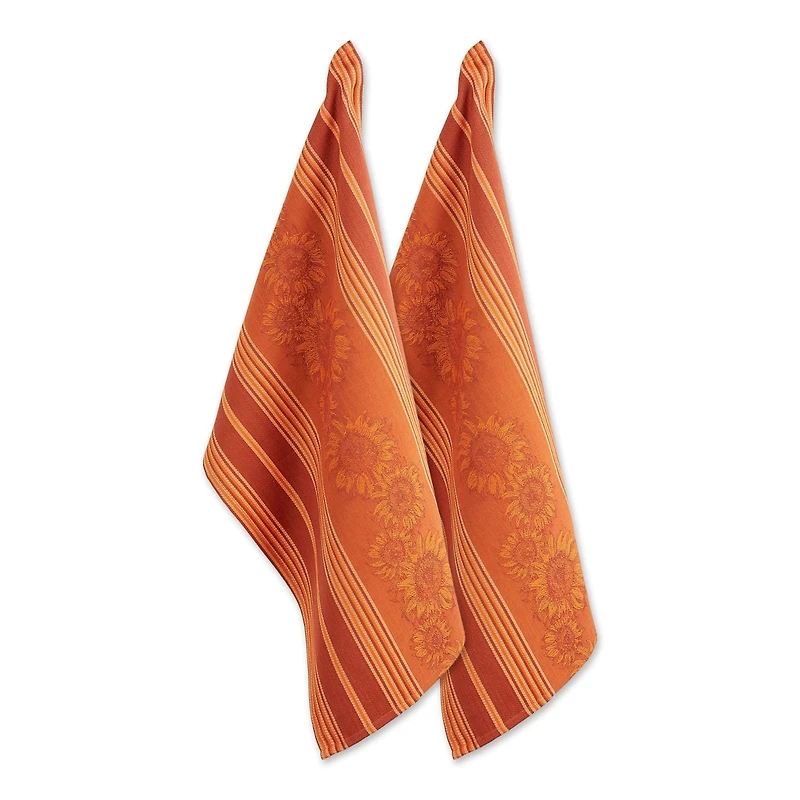 DII® Burnt Orange Sunflower Jacquard Dish Towels, 2ct.