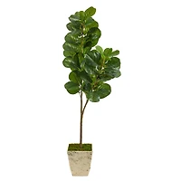 5.5ft. Fiddle leaf Fig Artificial Tree in Country White Planter