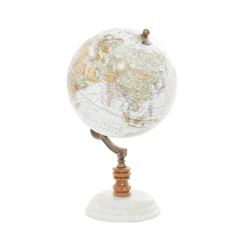 11" White Marble & Metal Contemporary Globe