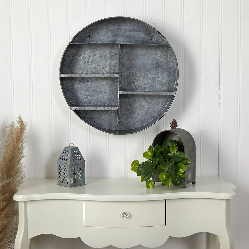 18" Galvanized Circular Metal Wall Mounted Shelf with Four Tier Shelves