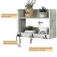 Rustic Wood Floating Storage Shelf with 3 Hooks
