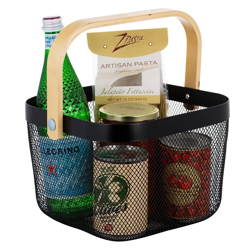 Simplify Black Mesh Tote with Bamboo Handle