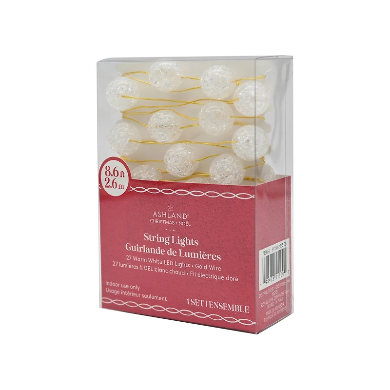 27ct. Warm White LED Clear Cracked Ball String Lights on Gold Wire by Ashland®