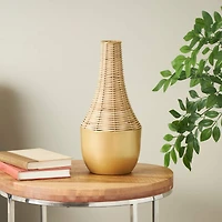 15" Brown & Gold Rattan Handmade Woven Vase