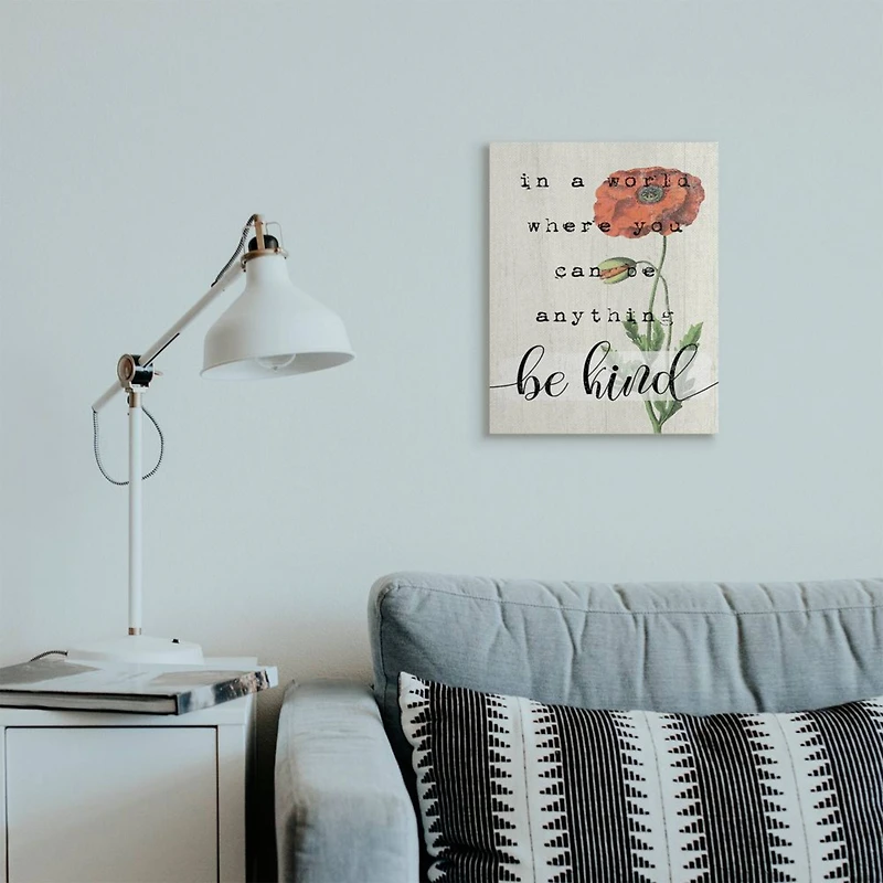 Stupell Industries Be Kind Phrase Motivational Attitude with Red Poppy Canvas Wall Art
