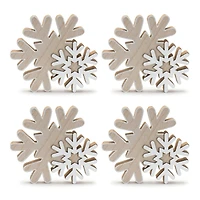 7" Natural & White Glittered Wood Snowflake, 4ct.