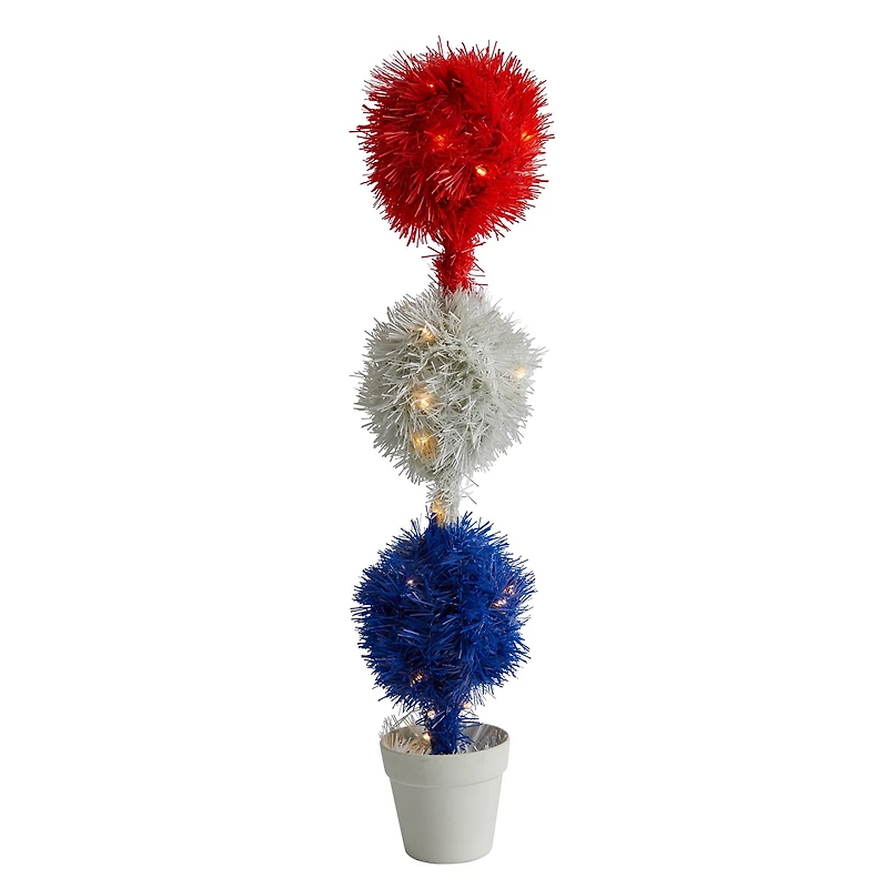 2ft. Red, White & Blue Americana Topiary Plant with 35 Warm LED Lights