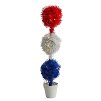 2ft. Red, White & Blue Americana Topiary Plant with 35 Warm LED Lights
