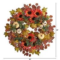 30" Fall Acorn, Sunflower, Berries & Autumn Foliage Wreath
