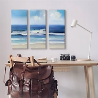 Stupell Industries Blue Beach Coast Triptych Incoming Summer Tide Waves Canvas Wall Art, 10" x 24"