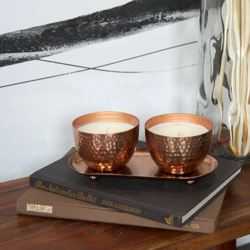 Jasmine Scented Candles in Hammered Copper Bowls Set