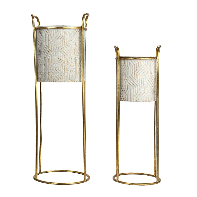 Hello Honey® Cream & Gold Metal Planter Set on Stands